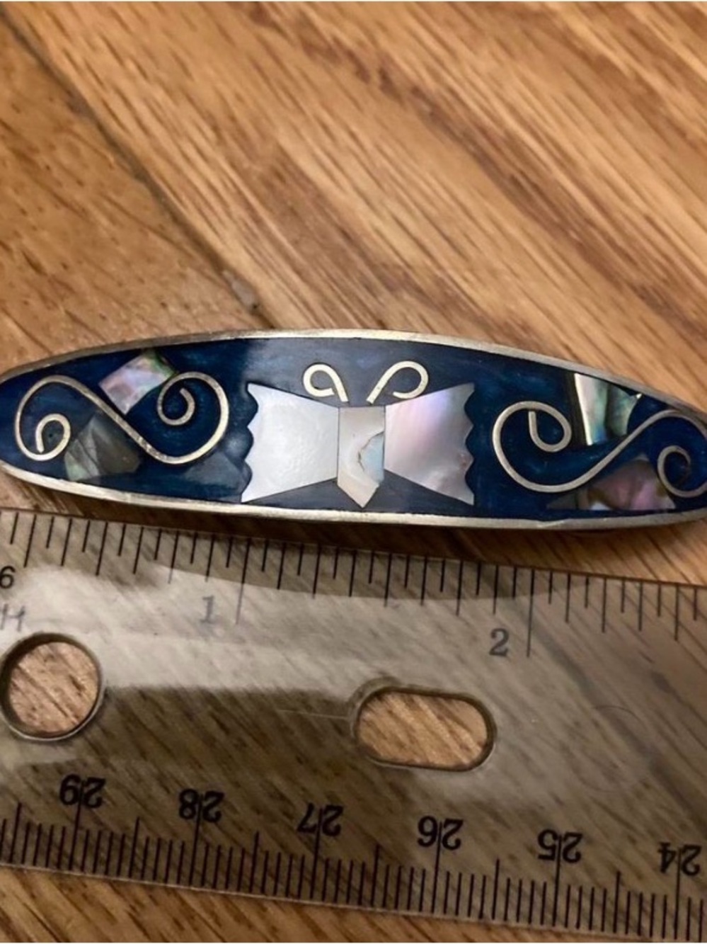 Mother-of-Pearl Inlaid Mexican Silver Barrette Hair Clip
